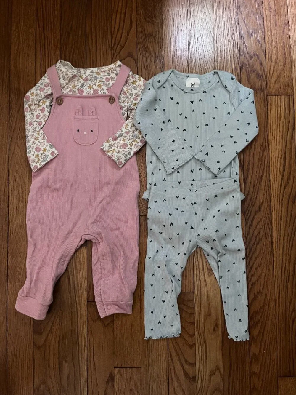 Baby Girl Long Sleeve Spring Sets, Hearts & Bunnies, 9 Months